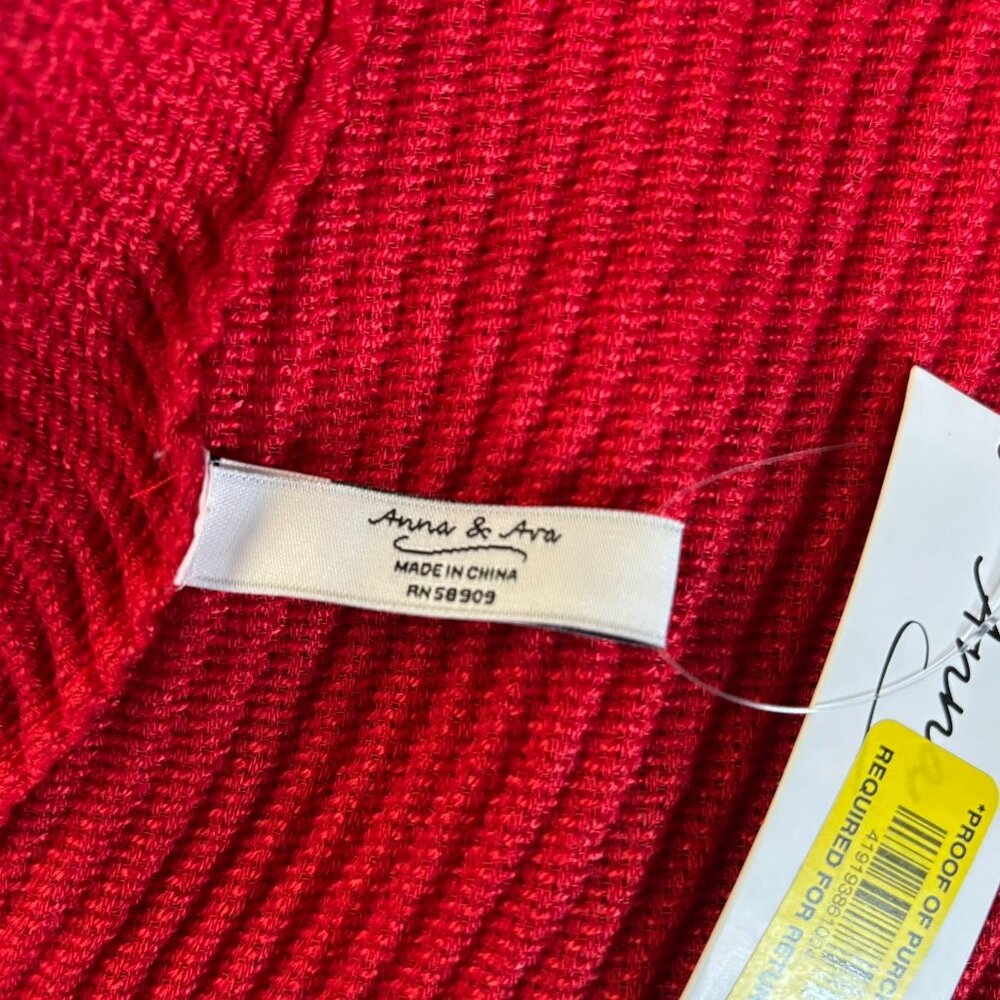 Anna & Ava Red Ribbed Knit Scarf Lightweight Polyester Wrap Soft Stretch NEW - Picture 4 of 5